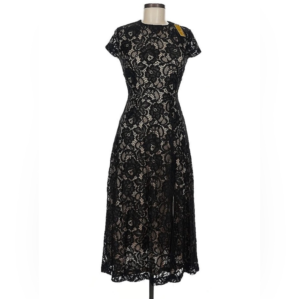 ALEXIA ADMOR Riley Black Lace Sheath silhouette Dress Cocktail Party S High Slit - Picture 2 of 16